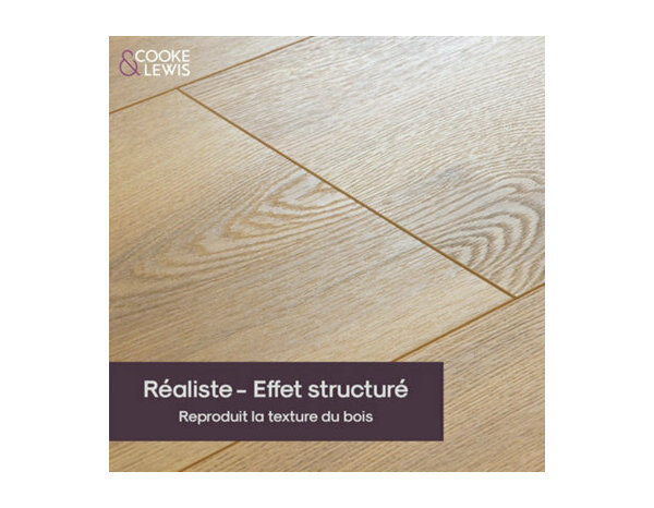 Sol stratifié à clipser 7 mm AC3 chêne naturel mat CIANA NAT - 138,3 x 19,3 cm - Cooke and Lewis - Brico Dépôt