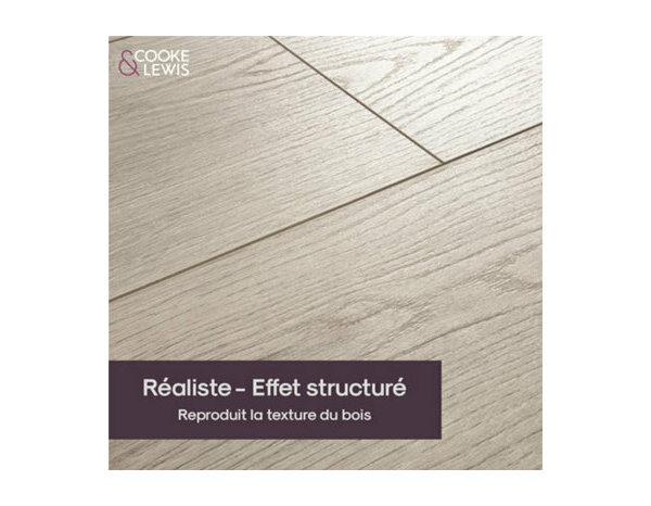 Sol stratifié à clipser 8 mm gris effet chêne naturel MINA GRIS WP - 138,3 x 19,3 cm" - Cooke and Lewis - Brico Dépôt