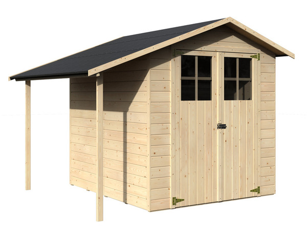Abri de jardin bois couleur naturelle 12 mm 273x212x202 cm (3.24m²) et bûcher latéral LOVOU - Brico Dépôt