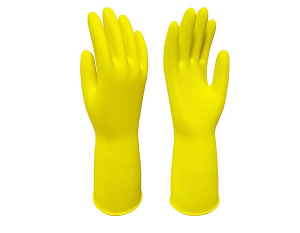Gants ménager latex taille 7 jaune longueur 30 cm souples et résistants à l'eau - Brico Dépôt