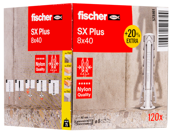 Chevilles à expansion SX PLUS 8x40 nylon pour fixation solide - Fischer - Brico Dépôt