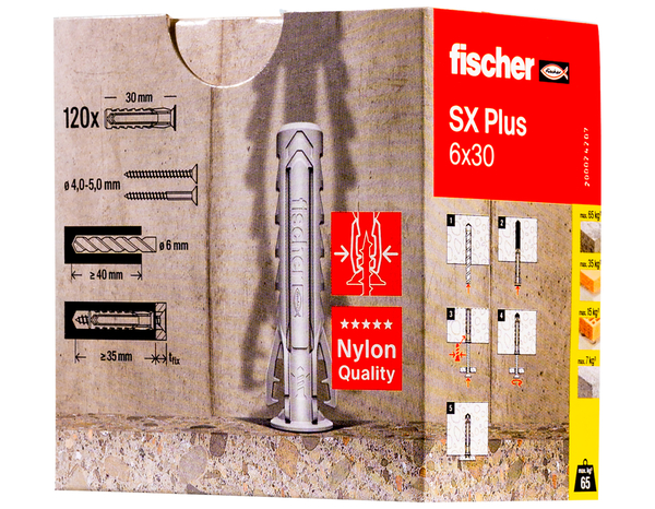 Cheville à expansion SX PLUS 6x30 pour fixation dans matériaux pleins et creux - Fischer - Brico Dépôt