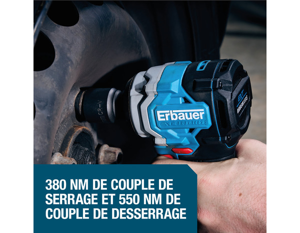 Clé à choc 18V, couple 380 Nm, compacte, LED - Erbauer - Brico Dépôt