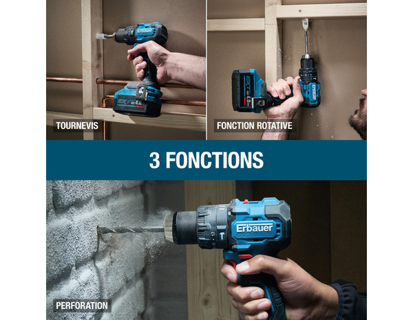 Perceuse-visseuse à percussion sans fil 18V, 75 Nm - Erbauer - Brico Dépôt