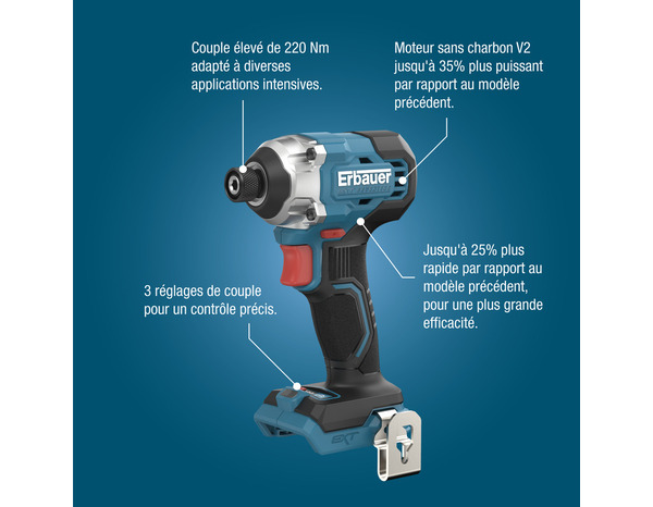 Visseuse à chocs 18V 220 Nm, compact avec éclairage LED - Erbauer - Brico Dépôt