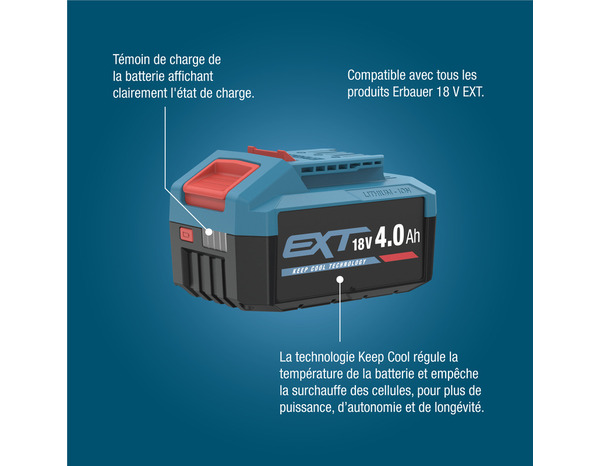 Batterie lithium-ion 18 V ext 4 AH - Erbauer - Brico Dépôt