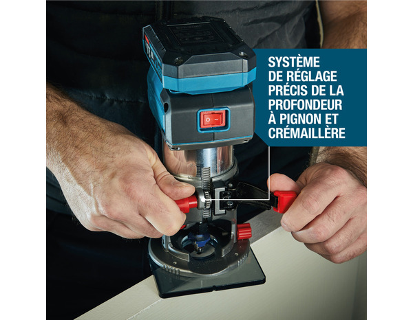 Défonceuse sans fil 18V, vitesse variable, profondeur 43 mm, LED - Erbauer - Brico Dépôt