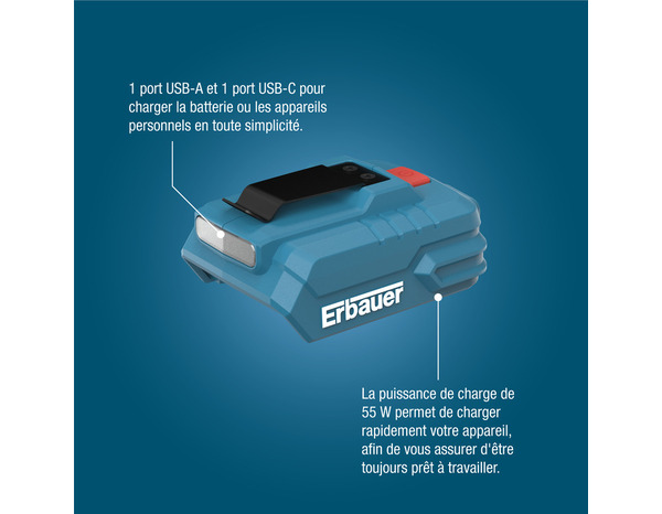 Adaptateur chargeur 18V USB 55 W - Erbauer - Brico Dépôt