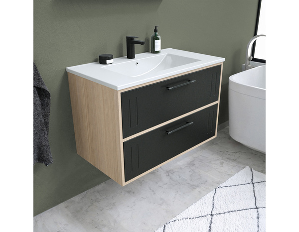Ensemble meuble CUT bois, noir mat l,80 cm avec vasque céramique et miroir - Brico Dépôt