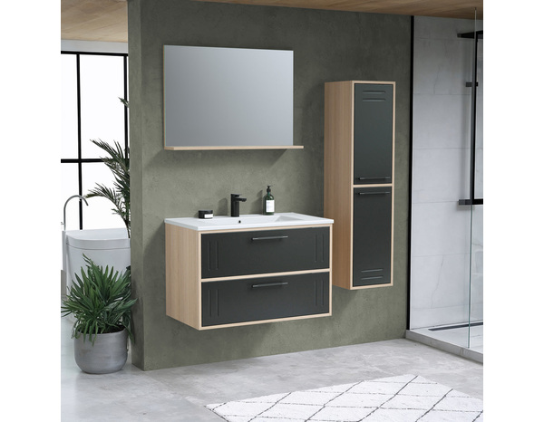 Ensemble meuble CUT bois, noir mat l,80 cm avec vasque céramique et miroir - Brico Dépôt