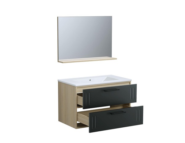 Ensemble meuble CUT bois, noir mat l,80 cm avec vasque céramique et miroir - Brico Dépôt