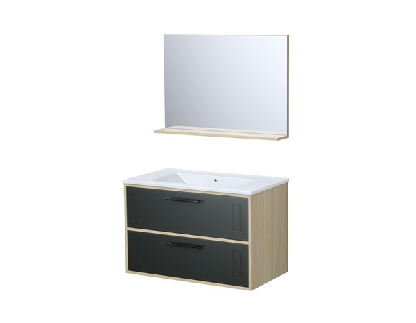 Ensemble meuble CUT bois, noir mat l,80 cm avec vasque céramique et miroir - Brico Dépôt