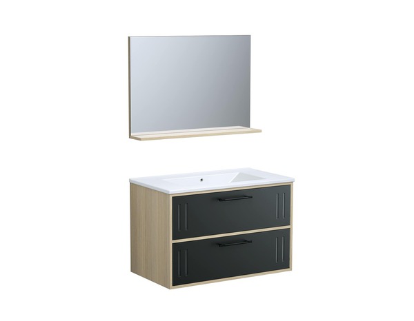 Ensemble meuble CUT bois, noir mat l,80 cm avec vasque céramique et miroir - Brico Dépôt