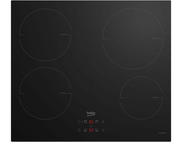 Plaque de cuisson à induction 4 foyers noir L.59x P.52 X H.5,2cm 7200w - Beko - Brico Dépôt