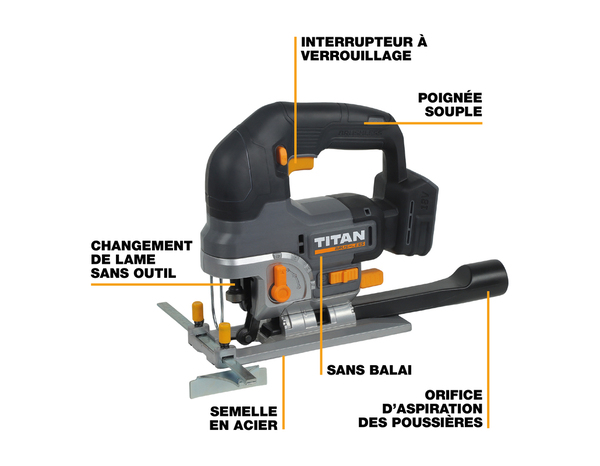 Scie sauteuse sans fil 18V  3000 tr/min - Titan - Brico Dépôt