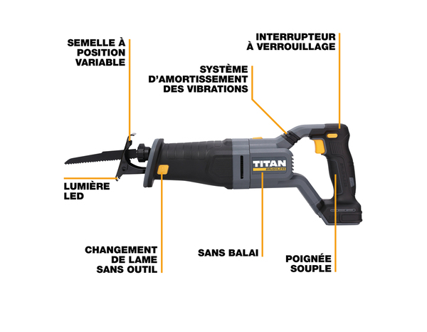 Scie sabre sans fil 18V, vitesse variable - Titan - Brico Dépôt