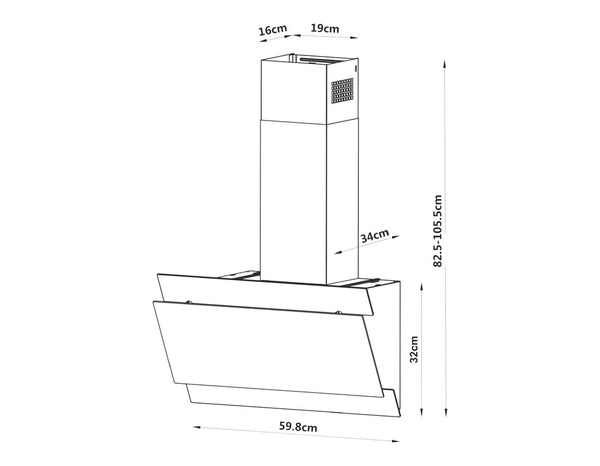 Hotte en verre noir inclinée L 59,8 cm x P 34 cm x H 32 cm - Cooke and Lewis - Brico Dépôt