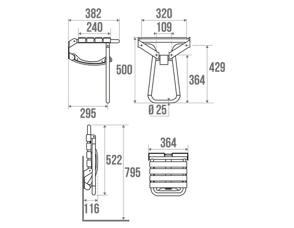 Siège de douche à fixer - P. 38,2 cm. H. 50 cm. l. 36,4 cm - Brico Dépôt