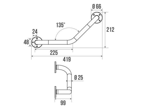 Barre de maintien coudée chromé - P. 9 cm x H. 6,5 x EP. 2,5 cm x l. 41,9 cm - Brico Dépôt