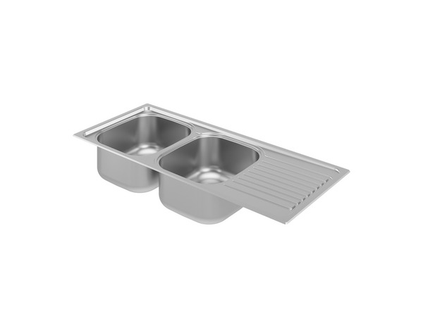 Evier inoxydable, 2 bacs gris égouttoir réversible NAKAYA -116x50x15 cm - Brico Dépôt