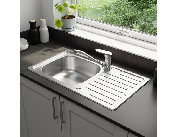 Evier inoxydable 1 bac encastré, gris, égouttoir réversible 76x43,5x16 cm - Brico Dépôt