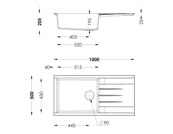 Evier résine, rectangulaire 1 bac noir encastrable ISING XL - 100x50x20,5 cm - Cooke and Lewis - Brico Dépôt