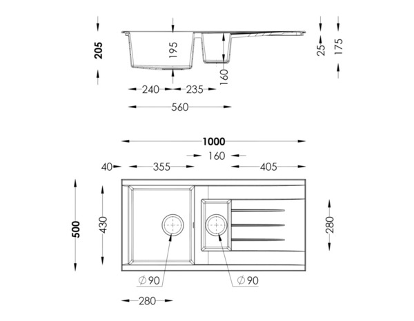 Evier résine, rectangulaire 1,5 bacs blanc encastré ISING BOWL - 100x50x21 cm - Cooke and Lewis - Brico Dépôt
