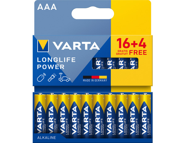 Pile LONGLIFE POWER AAA 16+4 offertes - 1,5V - Varta - Brico Dépôt