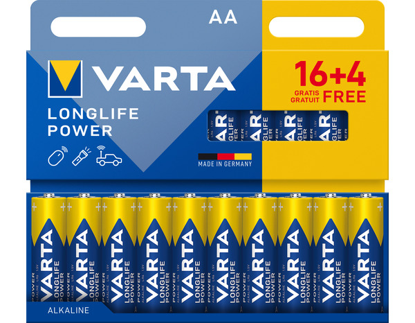 Pile LONGLIFE POWER AA 16+4 offertes - 1,5V - Varta - Brico Dépôt