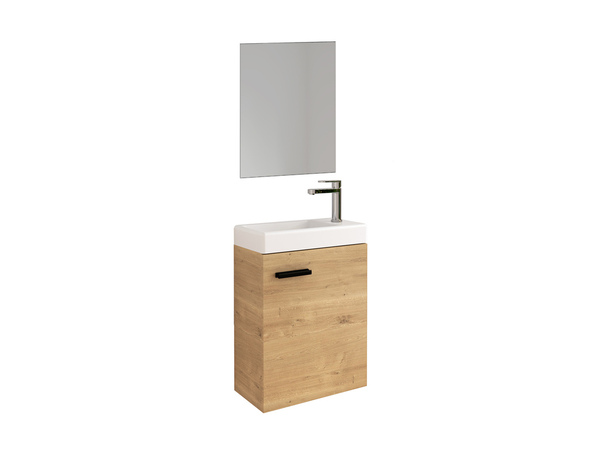 Ensemble meuble lave-mains suspendu AURLANE STAN 40 cm couleur bois + vasque blanche + miroir - Brico Dépôt