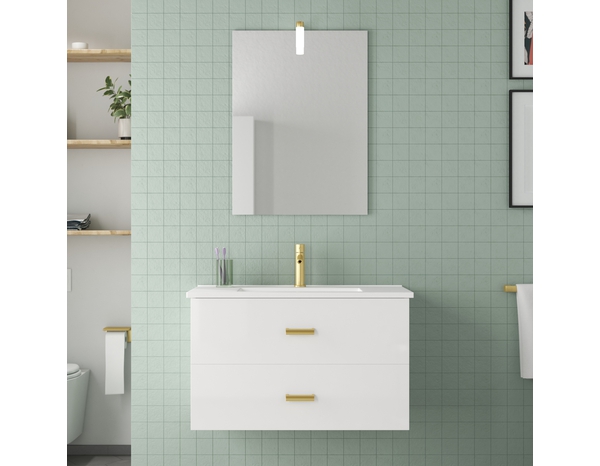 Ensemble meuble SUNNY blanc et dorée, L.80 cm + miroir 55 x 75 cm - Brico Dépôt