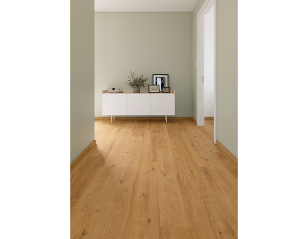 Sol stratifié à clipser 8 mm AC5 marron clair effet chêne naturel ADRIUS - 128,5x19,2 cm - Cooke and Lewis - Brico Dépôt