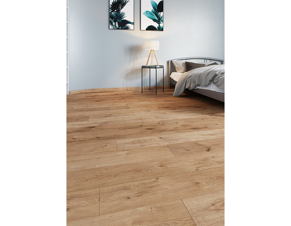 Sol stratifié à clipser 8 mm AC4, compatible pièce humide, marron naturel effet chêne ALBISOLA WP - 138,3 x 19,3 cm - Cooke and Lewis - Brico Dépôt