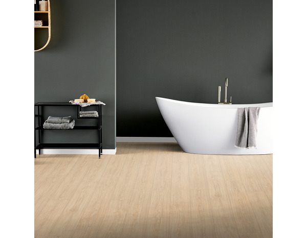 Sol stratifié à clipser AC5 Ep.8 mm beige effet bois ECANAT - L.129,2 x l.19,3 cm - Brico Dépôt