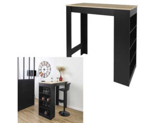 Table de bar mange debout avec étagères intégrées noire - L.115 x P.50 x H.103 cm - Brico Dépôt