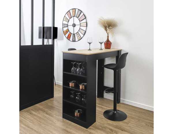 Table de bar mange debout avec étagères intégrées noire - L.115 x P.50 x H.103 cm - Brico Dépôt
