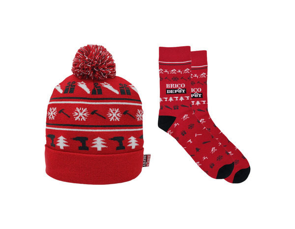 Ensemble bonnet et chaussettes de noel rouge taille 37-41 - Brico Dépôt