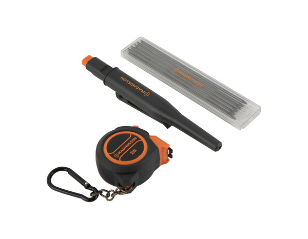Kit mètre ruban 2 m + crayon trous profonds + mines - noir et orange - MAGNUSSON - Brico Dépôt