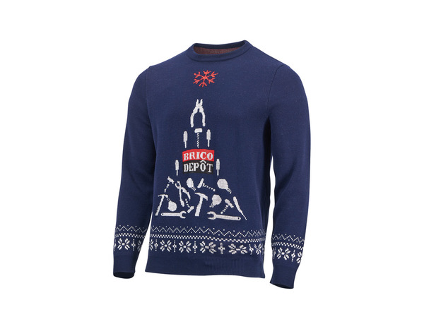 Pull de noël 2025 bleu motif sapin Brico Dépôt - L - Brico Dépôt