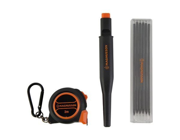 Kit mètre ruban 2 m + crayon trous profonds + mines - noir et orange - MAGNUSSON - Brico Dépôt