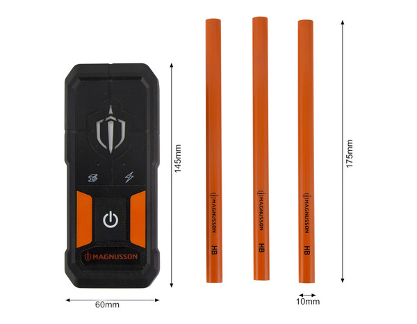 Détecteur mural noir et orange + 3 crayons NB 17,5 cm - MAGNUSSON - Brico Dépôt