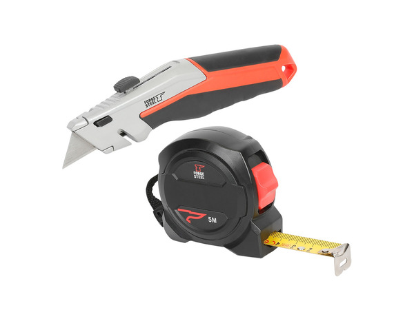 Lot cutter à lame + mètre ruban 5 m noir et rouge - L.12 x l.4,8 x H.21,5 cm
 - Forge steel - Brico Dépôt