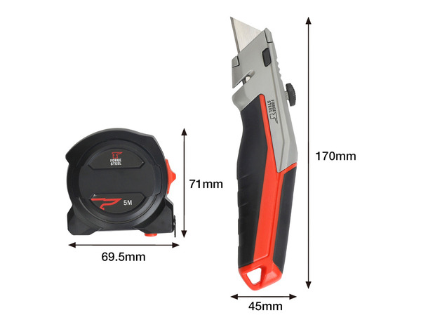 Lot cutter à lame + mètre ruban 5 m noir et rouge - L.12 x l.4,8 x H.21,5 cm
 - Forge steel - Brico Dépôt