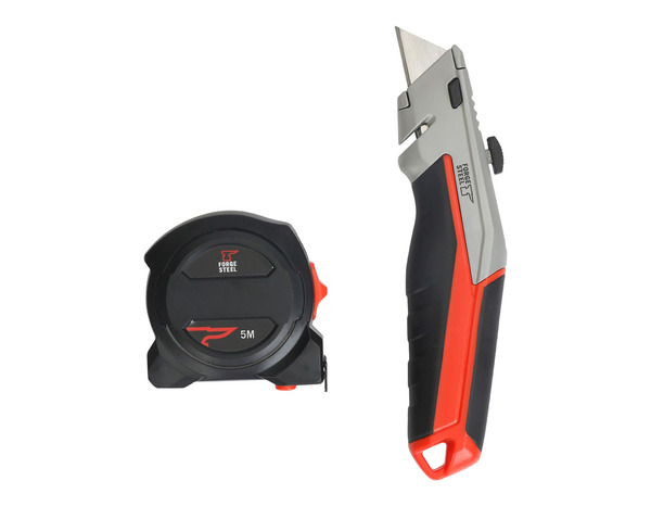 Lot cutter à lame + mètre ruban 5 m noir et rouge - L.12 x l.4,8 x H.21,5 cm
 - Forge steel - Brico Dépôt
