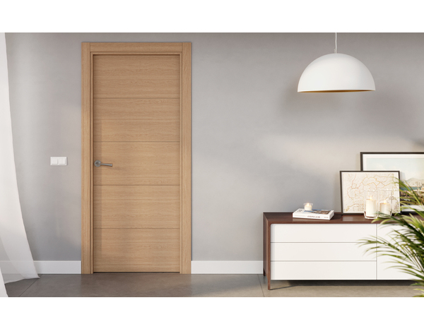 Porte interieur pleine MDF plaqué chêne miel poussant gauche - 204 x 83 cm - Brico Dépôt