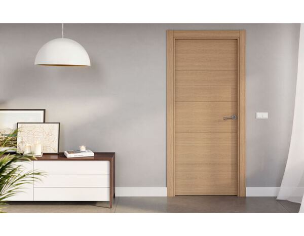 Porte interieur pleine MDF plaqué chêne miel poussant droit - 204 x 83 cm - Brico Dépôt