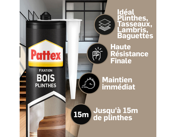 Colle de fixation plinthe et travaux d’intérieur - cartouche de 380 g - Pattex - Brico Dépôt