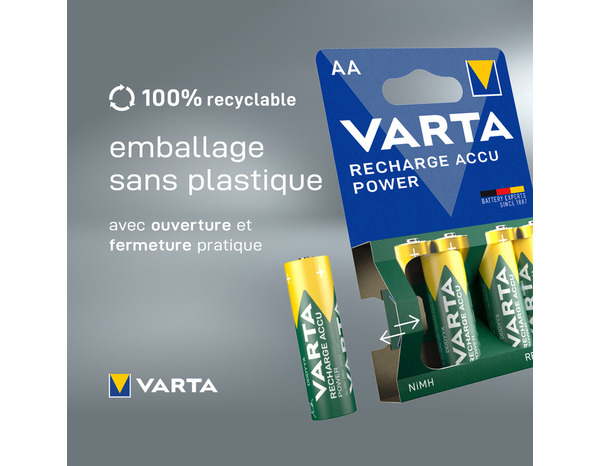 Lot de 4 piles rechargeables AA/HR6 2100 mAh 1,20 V R2U - Varta - Brico Dépôt