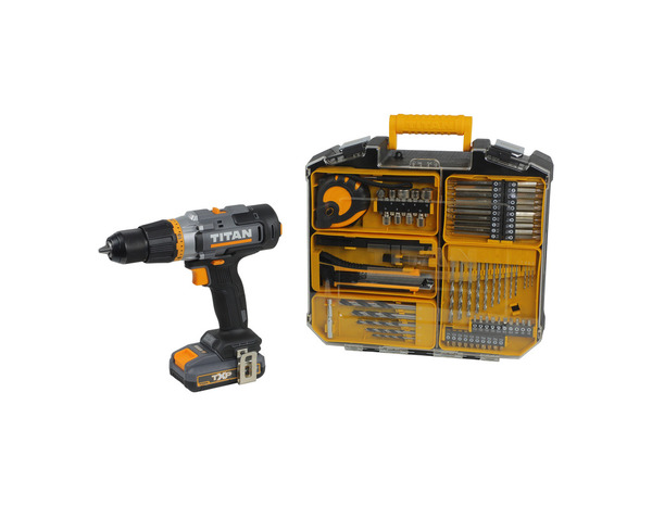 Perceuse visseuse à percussion sans fil 18V + 74 accessoires - Titan - Brico Dépôt