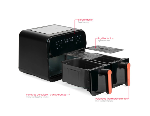 Airfryer 2 cuves 9L LIVOO X 2400W avec écran tactile numérique - Brico Dépôt
